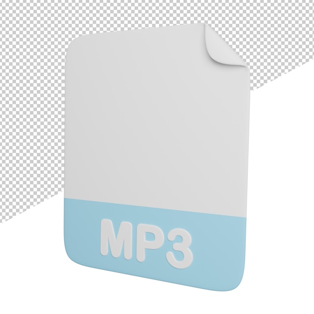 Mp3 document file side view 3d rendering icon illustration on transparent background