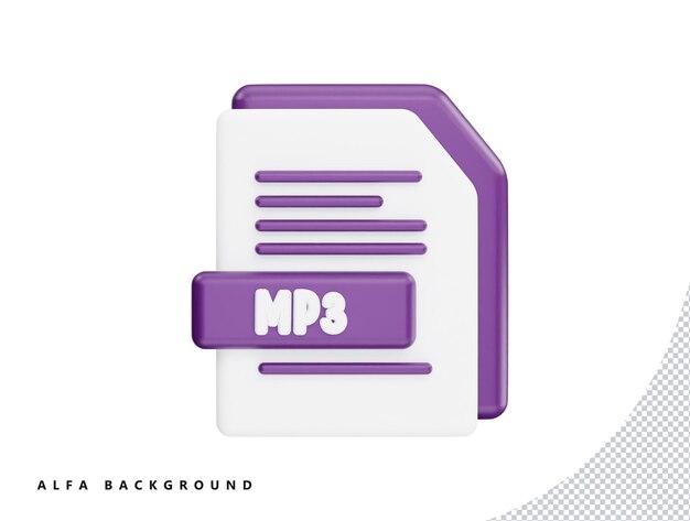 PSD mp3-файл с трехмерным векторным значком мультфильма в минимальном стиле