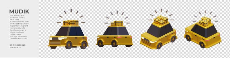 PSD mudik 3d rendering elements