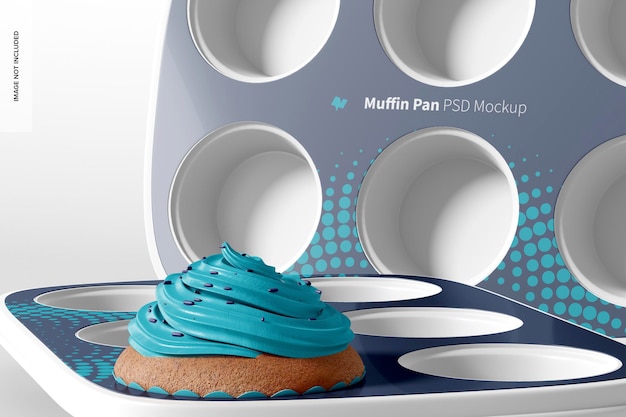 Mockup di padelle per muffin, da vicino