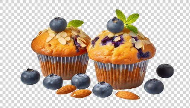 PSD muffins with blueberries and almonds isolated on transparent background