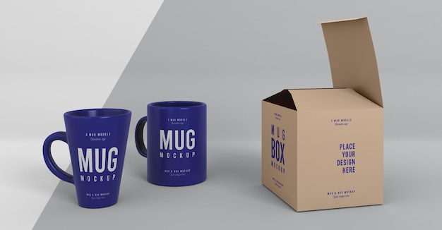PSD mug box mock-up arrangement