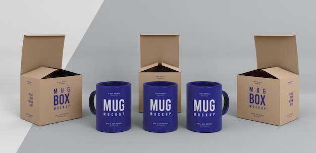 PSD mug box mock-up arrangement