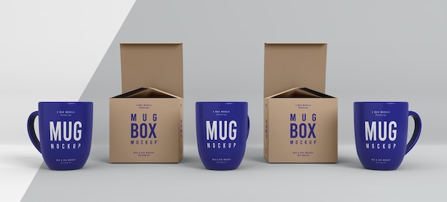 PSD mug box mock-up arrangement