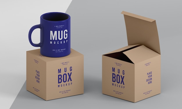 PSD mug box mock-up arrangement