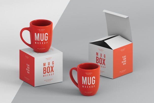 PSD mug box mock-up arrangement