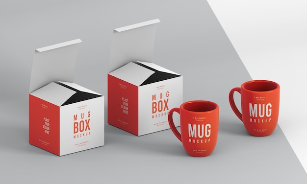 PSD assortimento mock-up di mug box