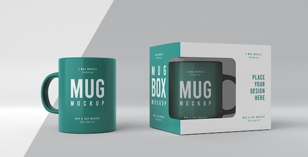 PSD assortimento mock-up di mug box