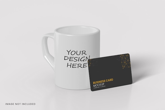 Mug and business card mockup design isolated