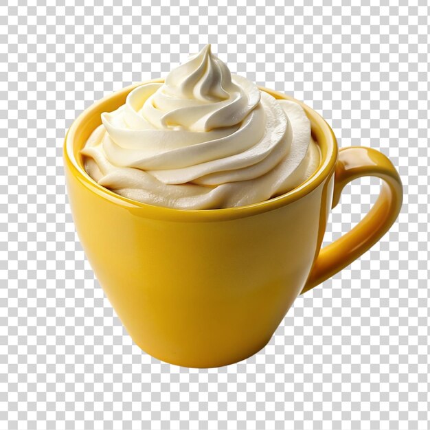 PSD mug of coffee with whipped cream isolated on transparent background