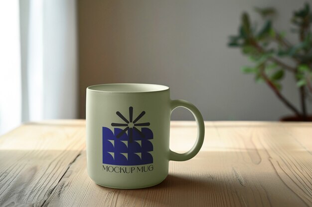 PSD mug design on table mockup