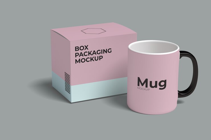  Mug mockup with box packaging