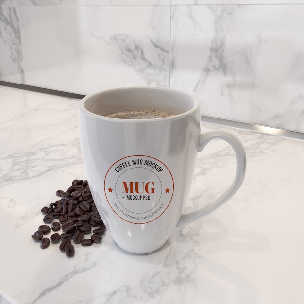 Mug mockup with coffee beans