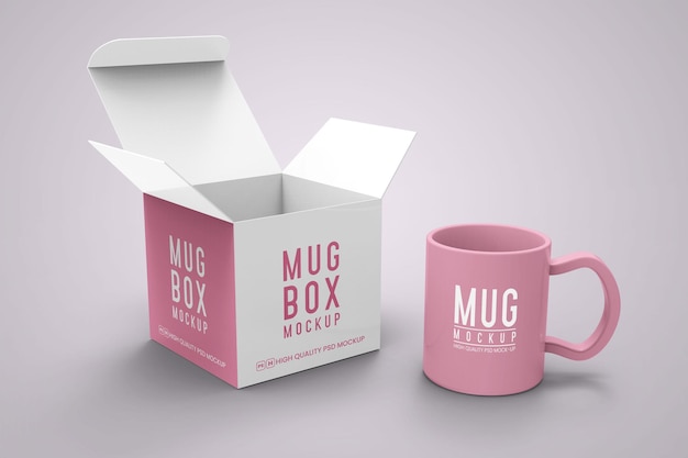 PSD mug with box mockup