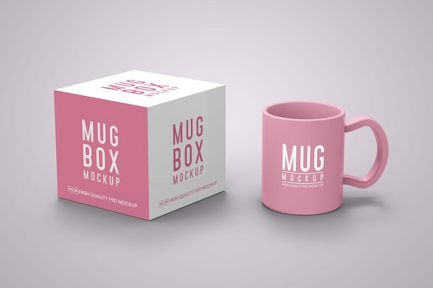 PSD mug with box mockup