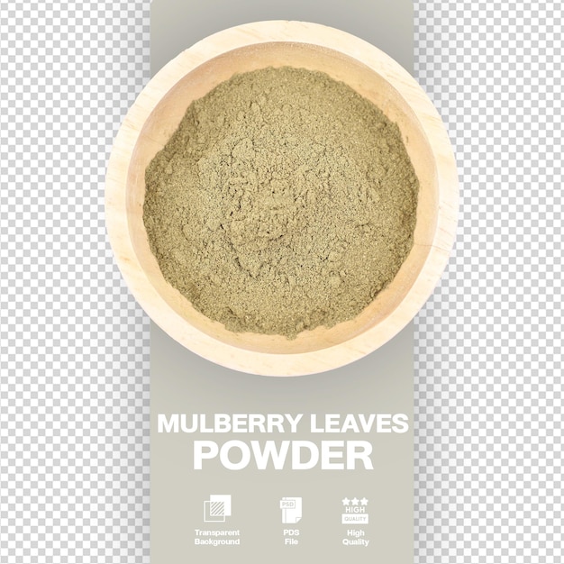 Mulberry leaves powder in wooden bowl