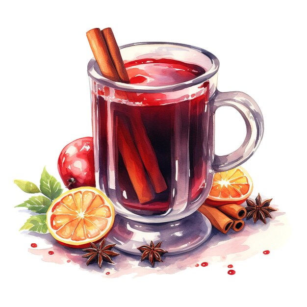 PSD mulled wine beverages ilustracja akwarelowy styl ai generowany