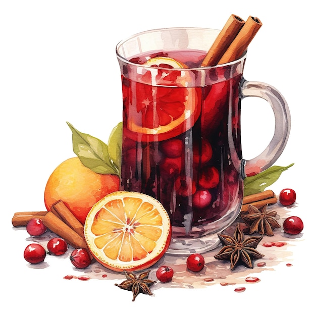 Mulled Wine Beverages Ilustracja Akwarelowy Styl Ai Generowany