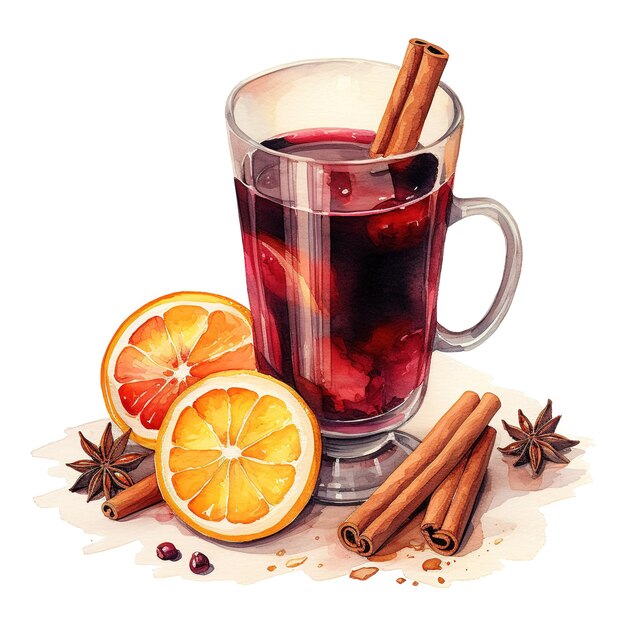 PSD mulled wine beverages ilustracja akwarelowy styl ai generowany