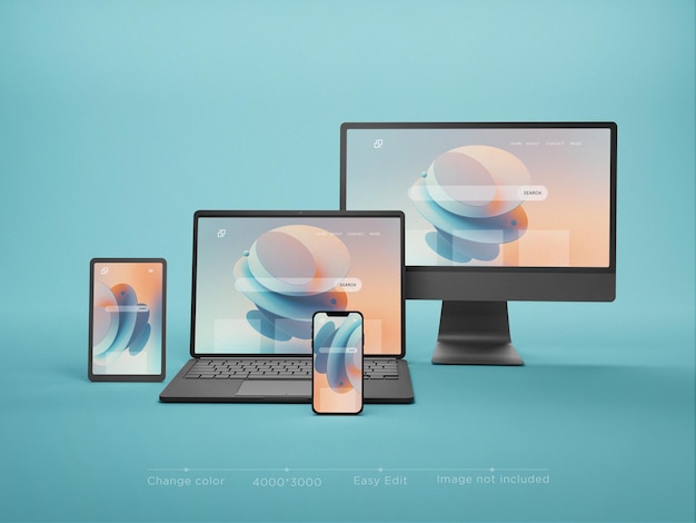 Multi bedenkt moderne responsieve website mockup 3d-rendering