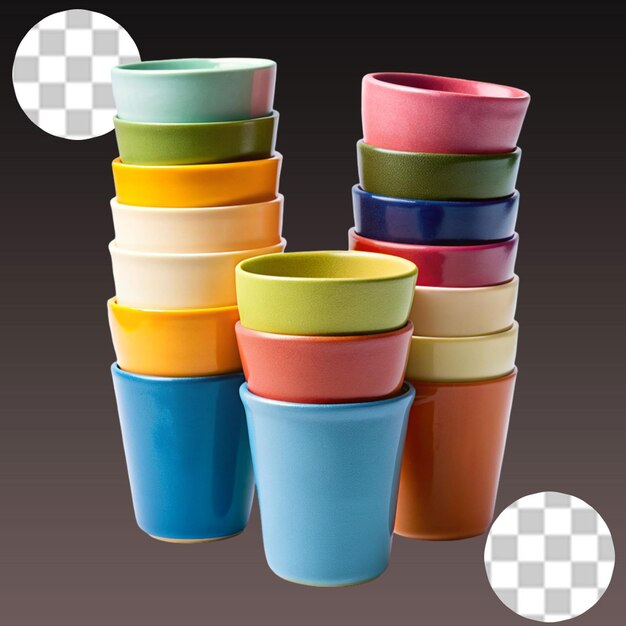 PSD Многоцветные чашки на прозрачном фоне