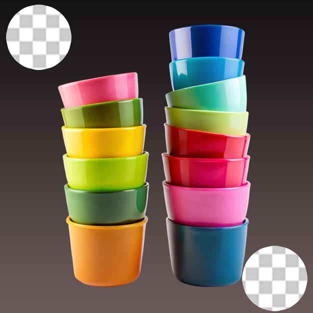 PSD multi colour cups on a transparent background