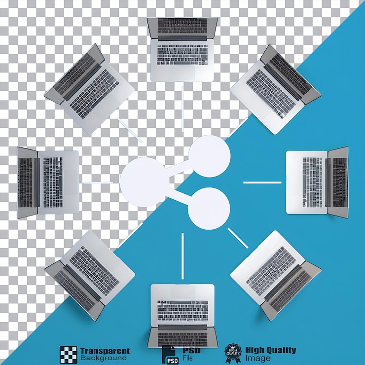 PSD multi computer network share web link isolated on transparent background