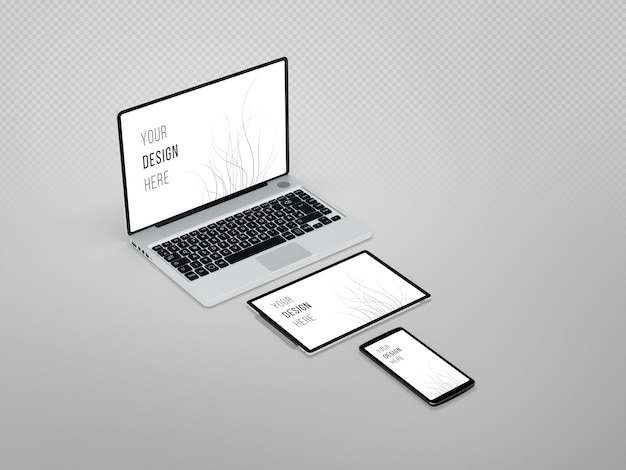 PSD Макет ноутбука, смартфона и планшета, реагирующий на несколько устройств