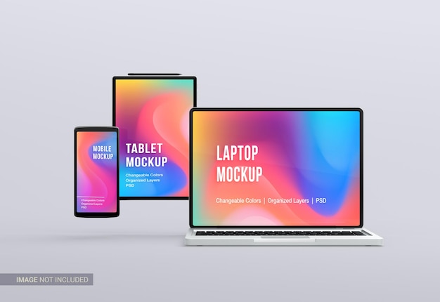 PSD multi device responsive mockup laptop smartphone and tablet