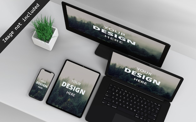 PSD multi devices mockup top right view