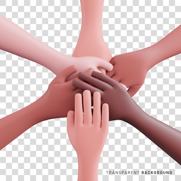 PSD multi-ethnic and diverse hand touch each others in a circle