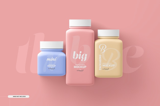 Multi Size Square Pill Supplement Bottle Mockup