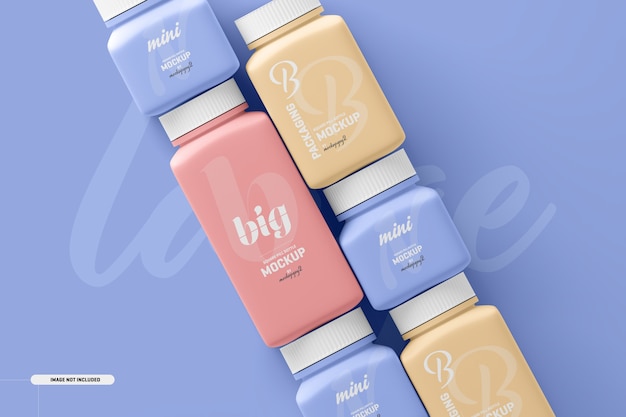 Multi-size vierkante pil supplement fles mockup