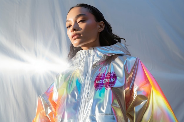 PSD multichromatic and holographic fashion apparel mockup