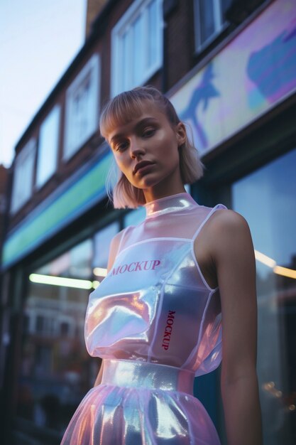 Multichromatic and holographic fashion apparel mockup