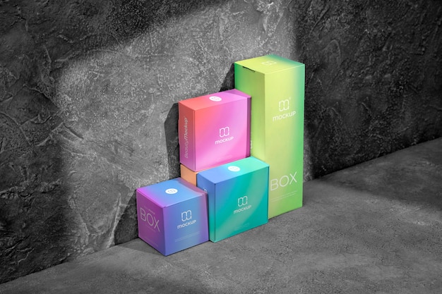 Mock-up di packaging multicromatico