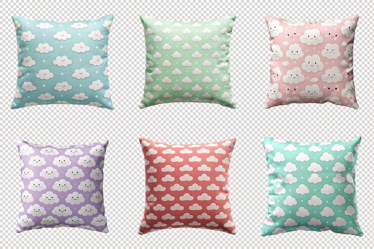 Multicolor cloudpatterned baby pillow PNG perfect for playful and cozy nursery designs