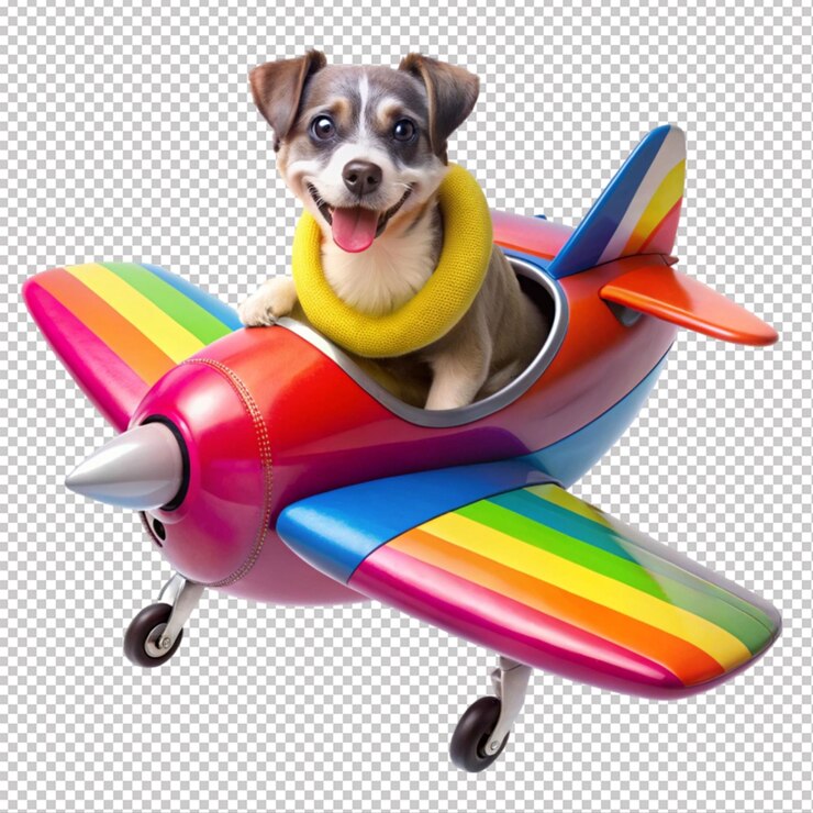 PSD a multicolor dog flying aeroplan on white background