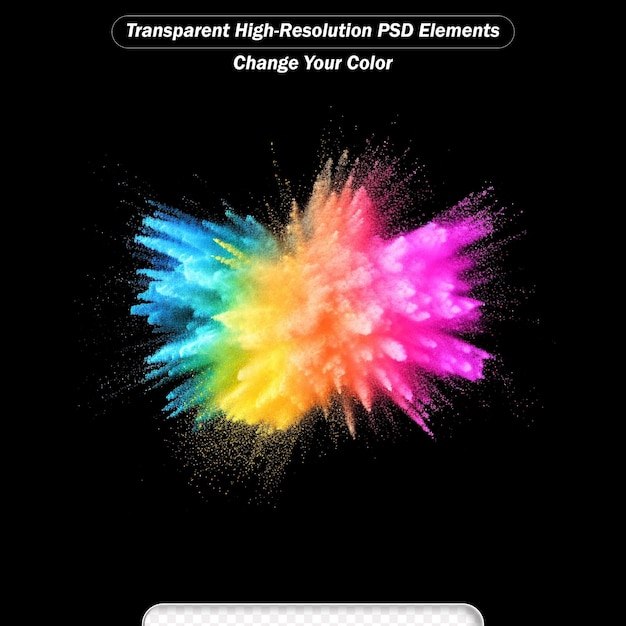 PSD multicolor powder explosion on black transparent background