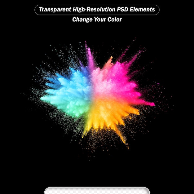 PSD 검은색 투명 배경에 여러 가지 빛깔의 분말 폭발