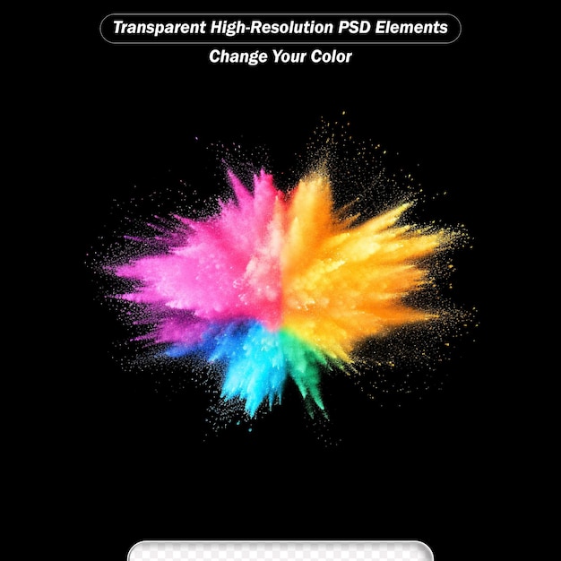 PSD 黒い透明な背景の多色の粉末爆発