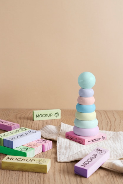Multicolored children's toys mock-up design