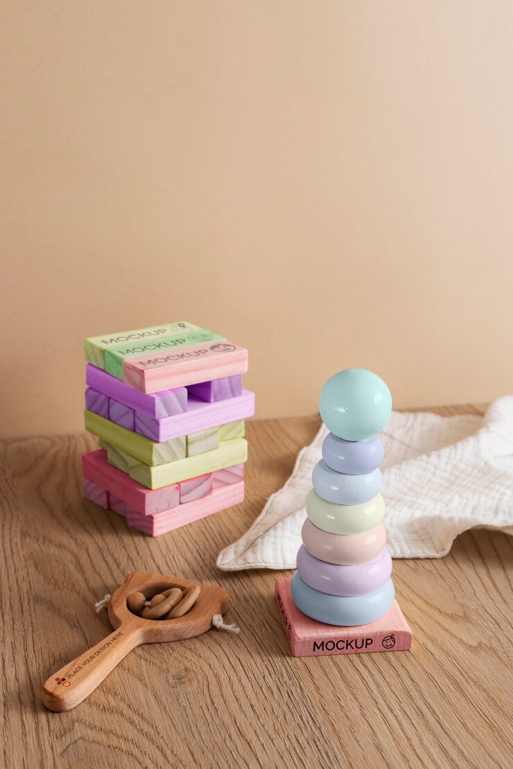PSD multicolored children's toys mock-up design