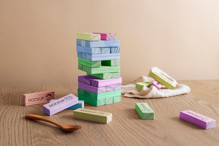 PSD multicolored children's toys mock-up design