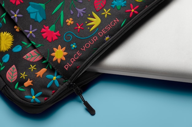 PSD multicolored pattern case mock-up design for laptop