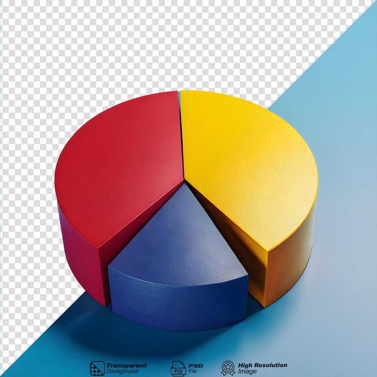 PSD multicolored pie chart 3d isolated on transparent background