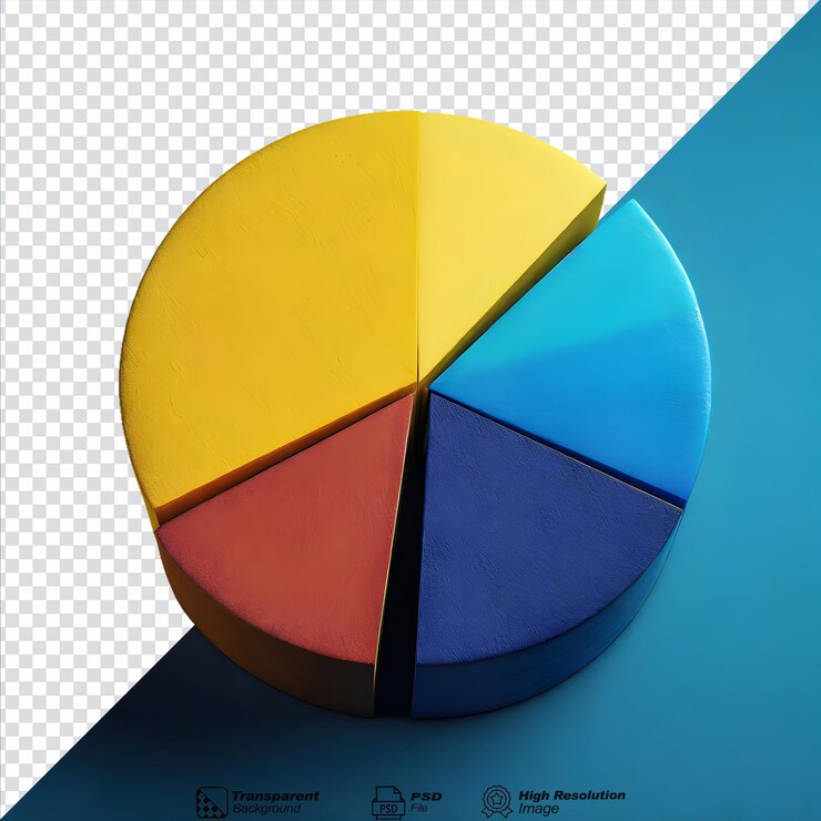 PSD multicolored pie chart 3d isolated on transparent background