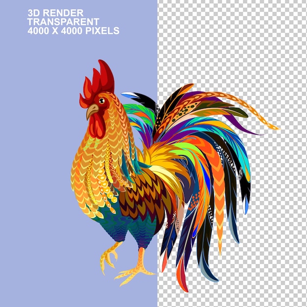 PSD multicolored rooster chicken chinese new year rooster chinese astrology cock bird cartoone anima