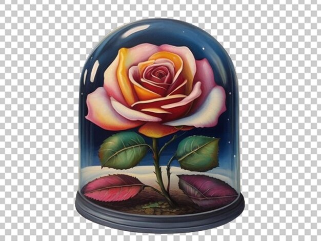 PSD a multicolored rose under glass