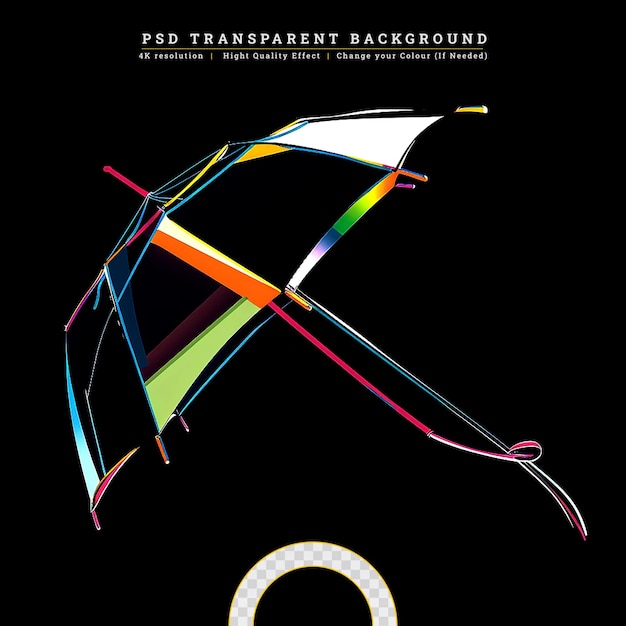 PSD ombrello trasparente multicolore ombrello su sfondo nero
